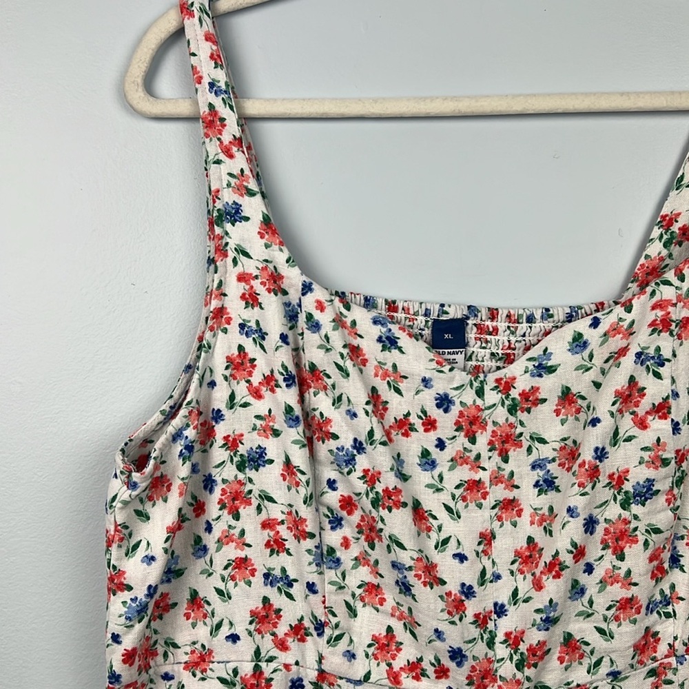 Old navy XL linen blend floral pattern sleeveless smock summer maxi dress - Picture 3 of 12